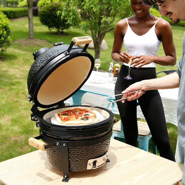 Kamado BBQ Grill 40cm Nero Ceramica Mini Forno Barbecue a Uovo Carbonella Affumicatore