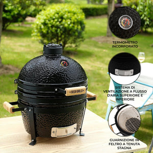 Kamado BBQ Grill 40cm Nero Ceramica Mini Forno Barbecue a Uovo Carbonella Affumicatore