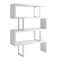 Libreria 130x35x170 cm in legno bianco e acciaio cromato