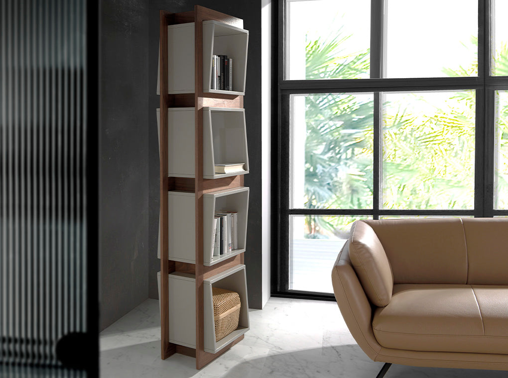 Libreria in legno 50x41x200 cm di noce e cubi grigio perla