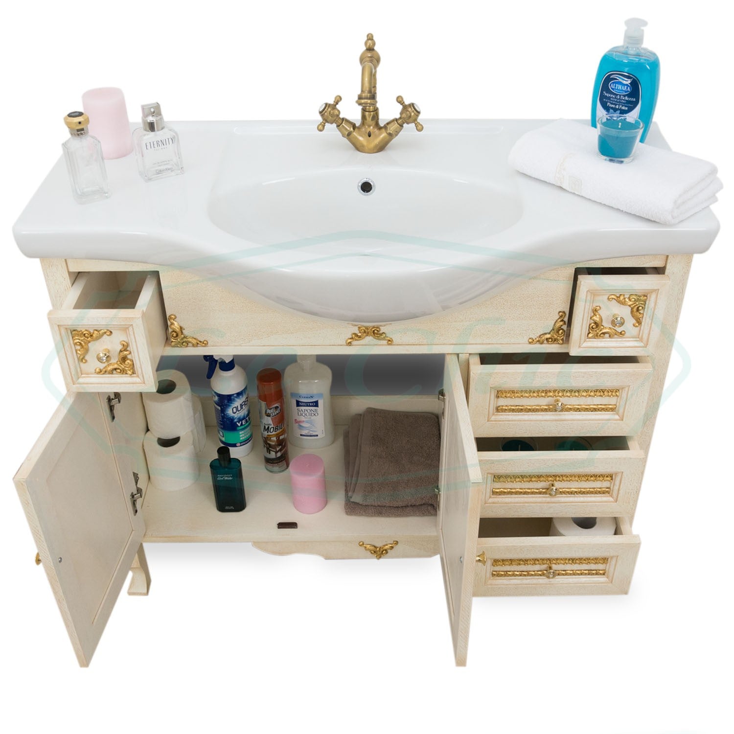 Mobile bagno barocco con foglia oro