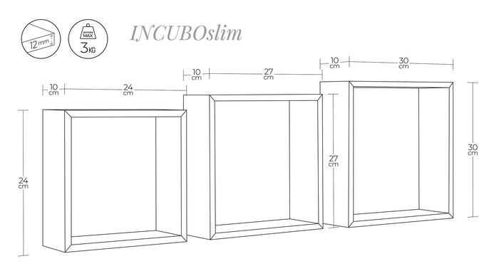 Set 3 Mensole da Parete Cubo in Fibra di Legno Incubo Slim Bianco