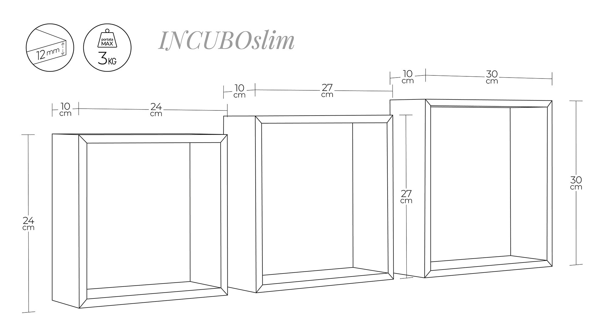 Set 3 Mensole da Parete Cubo in Fibra di Legno Incubo Slim Rovere Sagerau