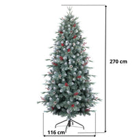 Albero di Natale Artificiale realizzato in PVC alto 240cm con 1230 rami addobbato con punte innevate e bacche