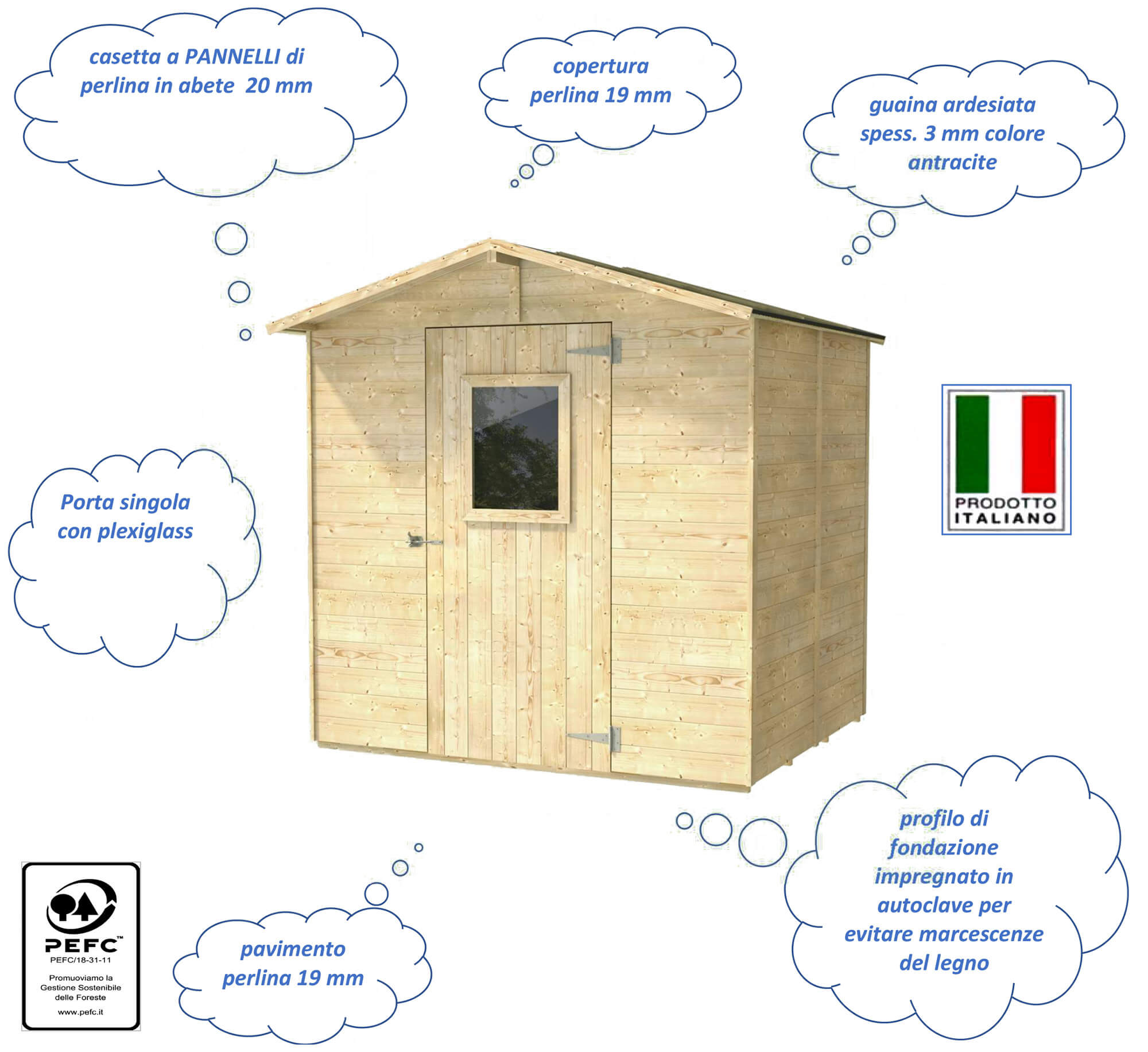 Casetta Box da Giardino per Attrezzi 200x207 cm con Porta Finestrata in Legno Naturale