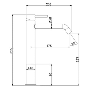 Miscelatore da lavabo per lavandini ad appoggio modello alto