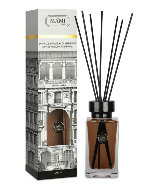 Diffusori a Bastoncino Profumatori Ambiente Mami Milano Formato: 200 ml, Fragranza: Sandalo Nero