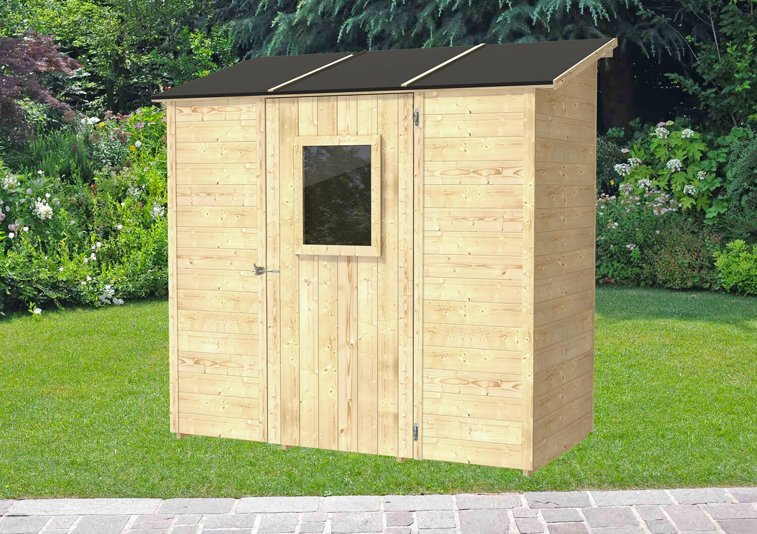 Casetta Box da Giardino per Attrezzi 207x102 cm con Porta Finestrata in Legno Naturale