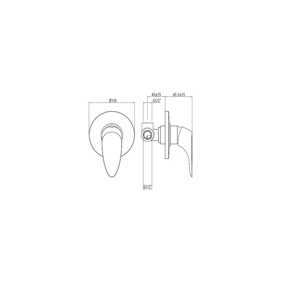 Miscelatore doccia Gattoni H20MIX2000 per installazione a incasso. Materiale: ottone con finitura cromo