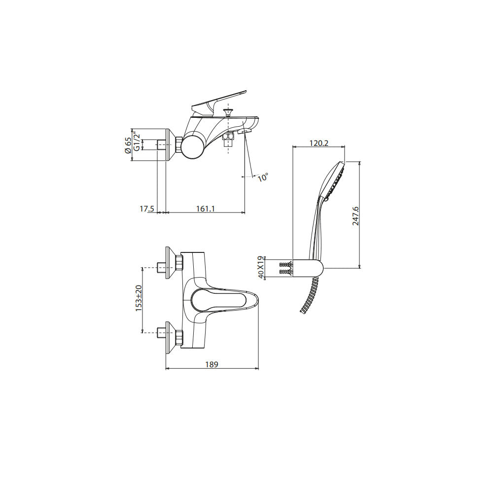 Miscelatore esterno vasca Gattoni H20MIX4000 ottone cromo con doccia duplex