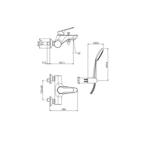 Miscelatore esterno vasca Gattoni H20MIX4000 ottone cromo con doccia duplex