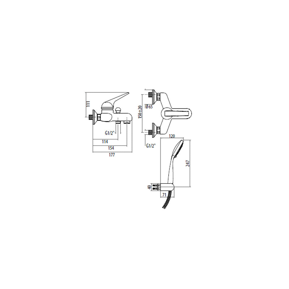 Miscelatore esterno vasca Gattoni H20MIX6000 ottone cromo con doccia duplex