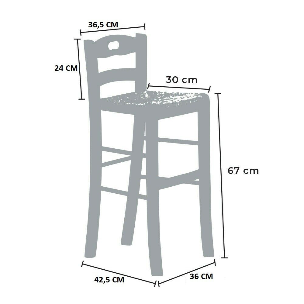 Sgabello in legno con manico nello schienale h66 noce scuro seduta in paglia