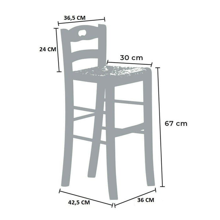 Sgabello in legno con manico nello schienale h66 noce scuro seduta in paglia