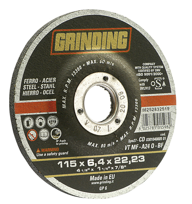 Grinding disco abrasivo centro depresso per levigatura ferro Ã˜ mm.115x6,4x22,2 (25 pezzi) - Grinding