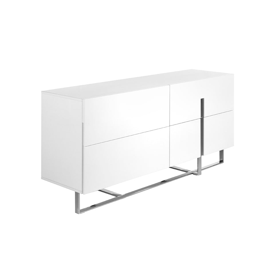 Credenza 160x46x75 cm in legno bianco e acciaio cromato