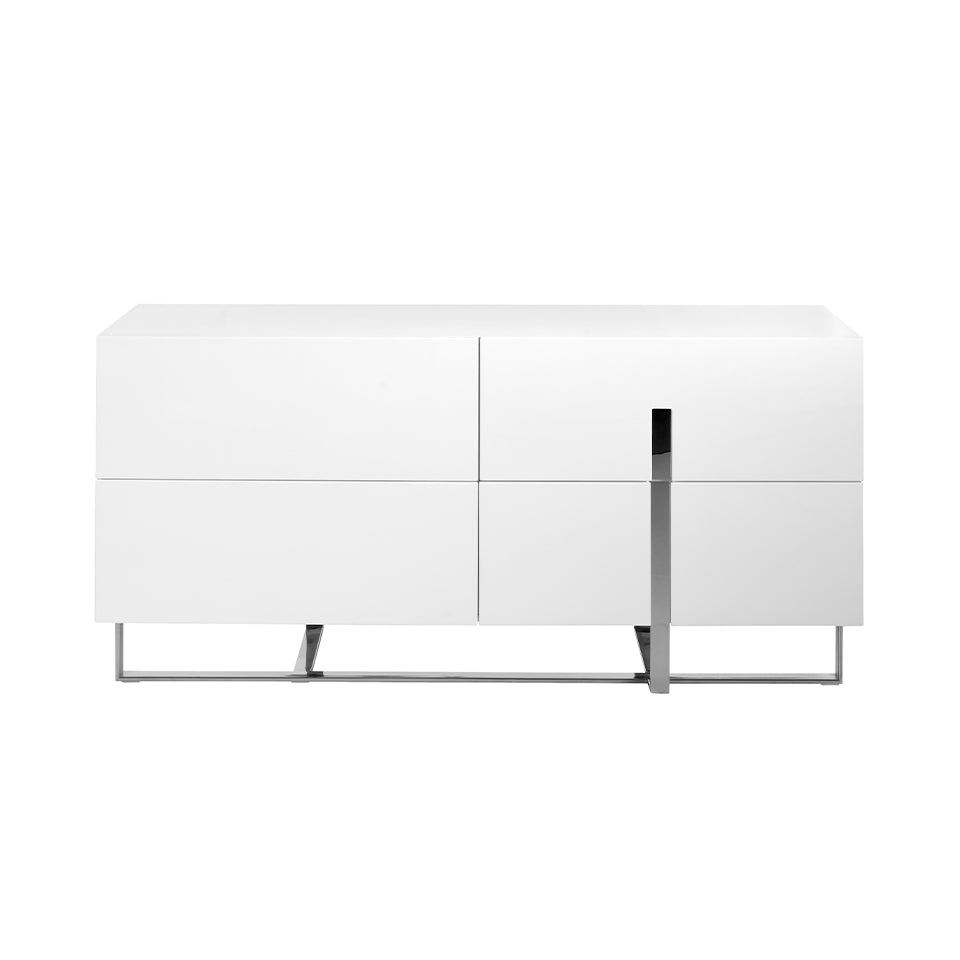 Credenza 160x46x75 cm in legno bianco e acciaio cromato