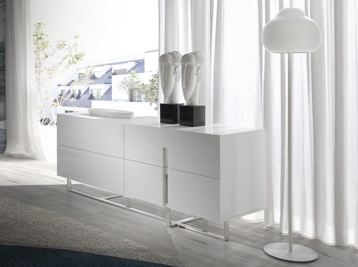 Credenza 160x46x75 cm in legno bianco e acciaio cromato