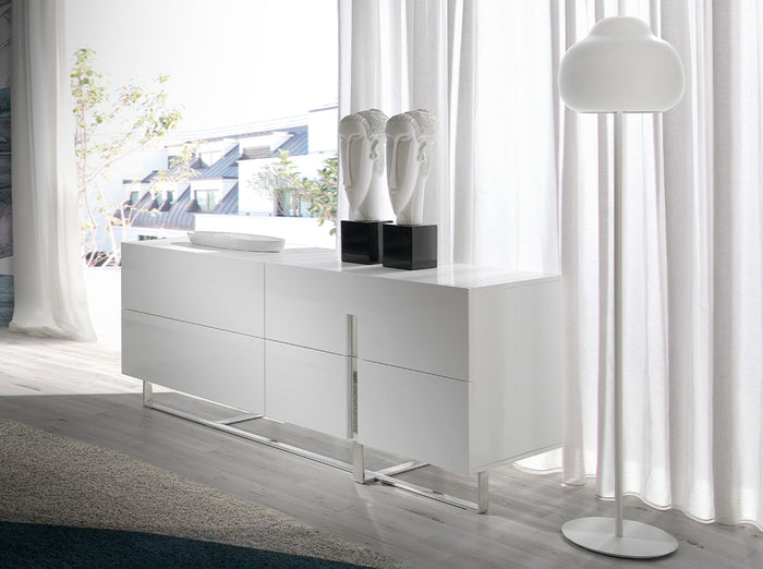 Credenza 160x46x75 cm in legno bianco e acciaio cromato