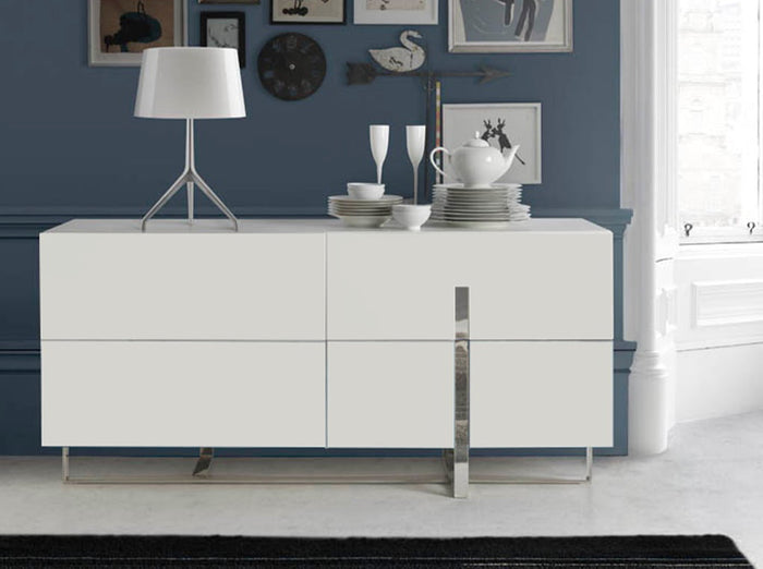 Credenza 160x46x75 cm in legno bianco e acciaio cromato