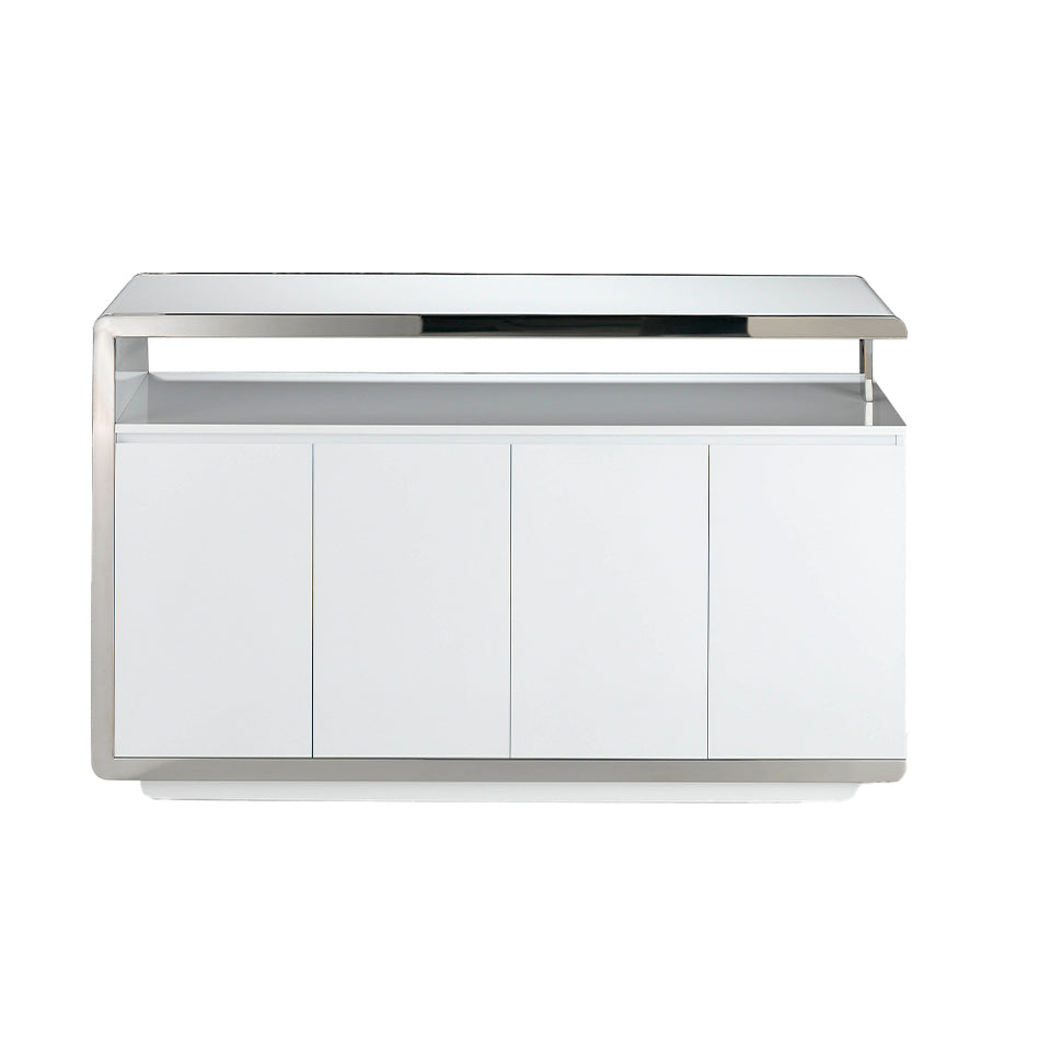 Credenza in legno bianco e acciaio inox