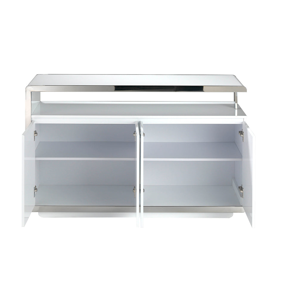 Credenza in legno bianco e acciaio inox