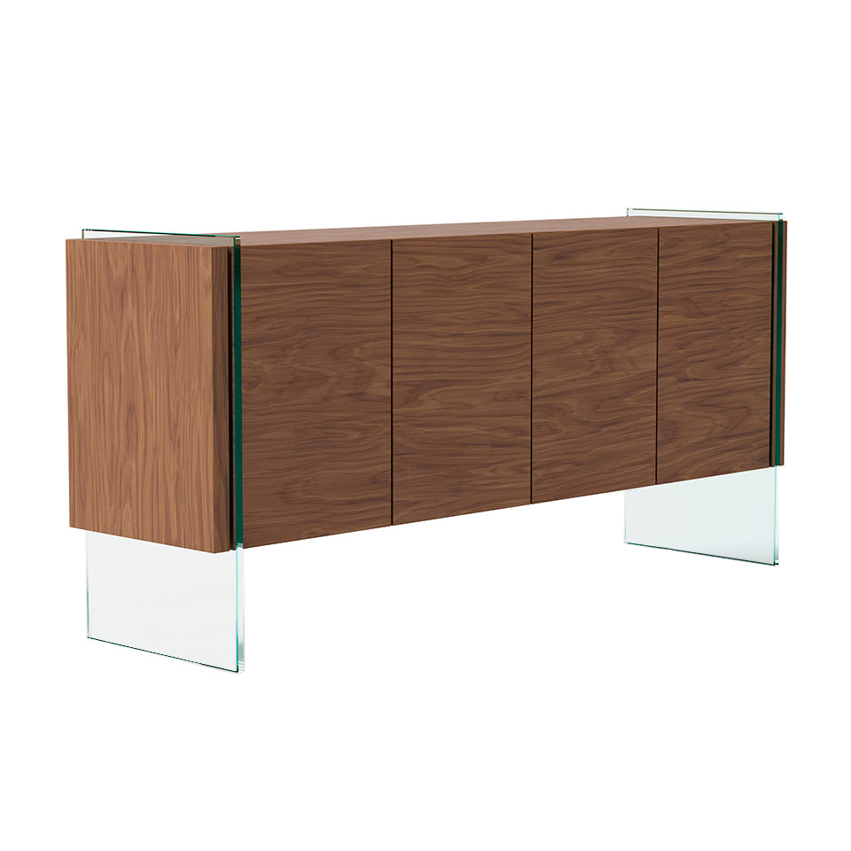 Credenza in noce e vetro temperato