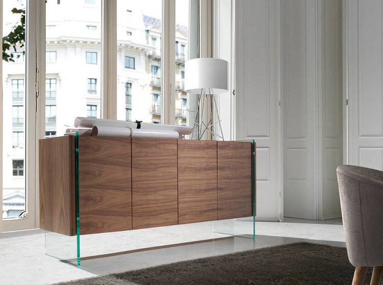 Credenza in noce e vetro temperato