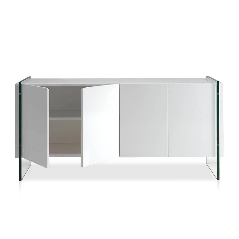 Credenza 170x43x77 cm in legno bianco e vetro temperato