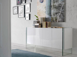 Credenza 170x43x77 cm in legno bianco e vetro temperato