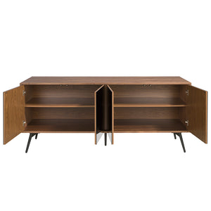 Credenza 180x50x76 cm in legno di noce e ante in vetro nero a specchio