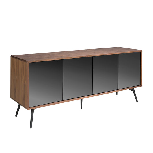 Credenza 180x50x76 cm in legno di noce e ante in vetro nero a specchio