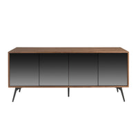 Credenza 180x50x76 cm in legno di noce e ante in vetro nero a specchio