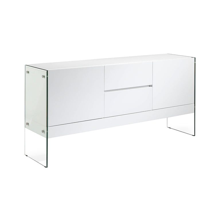 Credenza 180x45x85 cm in legno bianco e vetro temperato