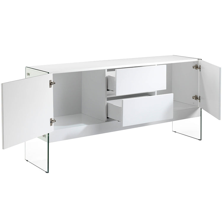 Credenza 180x45x85 cm in legno bianco e vetro temperato