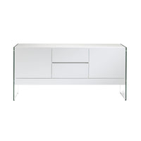 Credenza 180x45x85 cm in legno bianco e vetro temperato