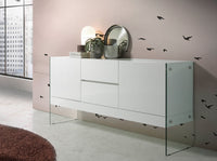 Credenza 180x45x85 cm in legno bianco e vetro temperato