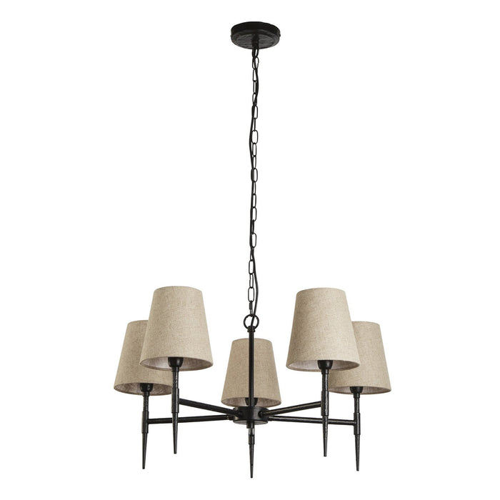 Lampadario Industrial-Nordico Gotico Acciaio Nero Tessuto 5 Luci E14