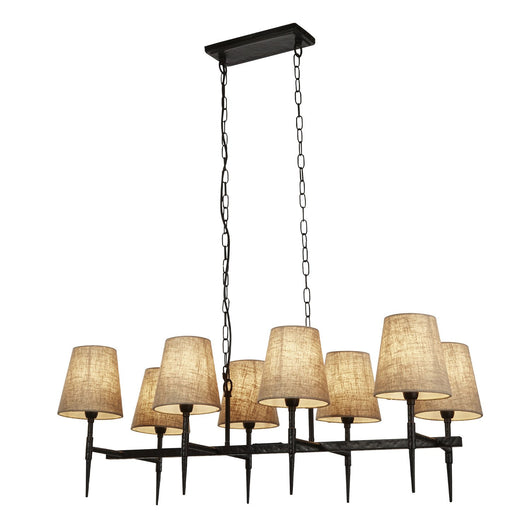 Lampadario Industrial-Nordico Gotico Acciaio Nero Tessuto 8 Luci E14