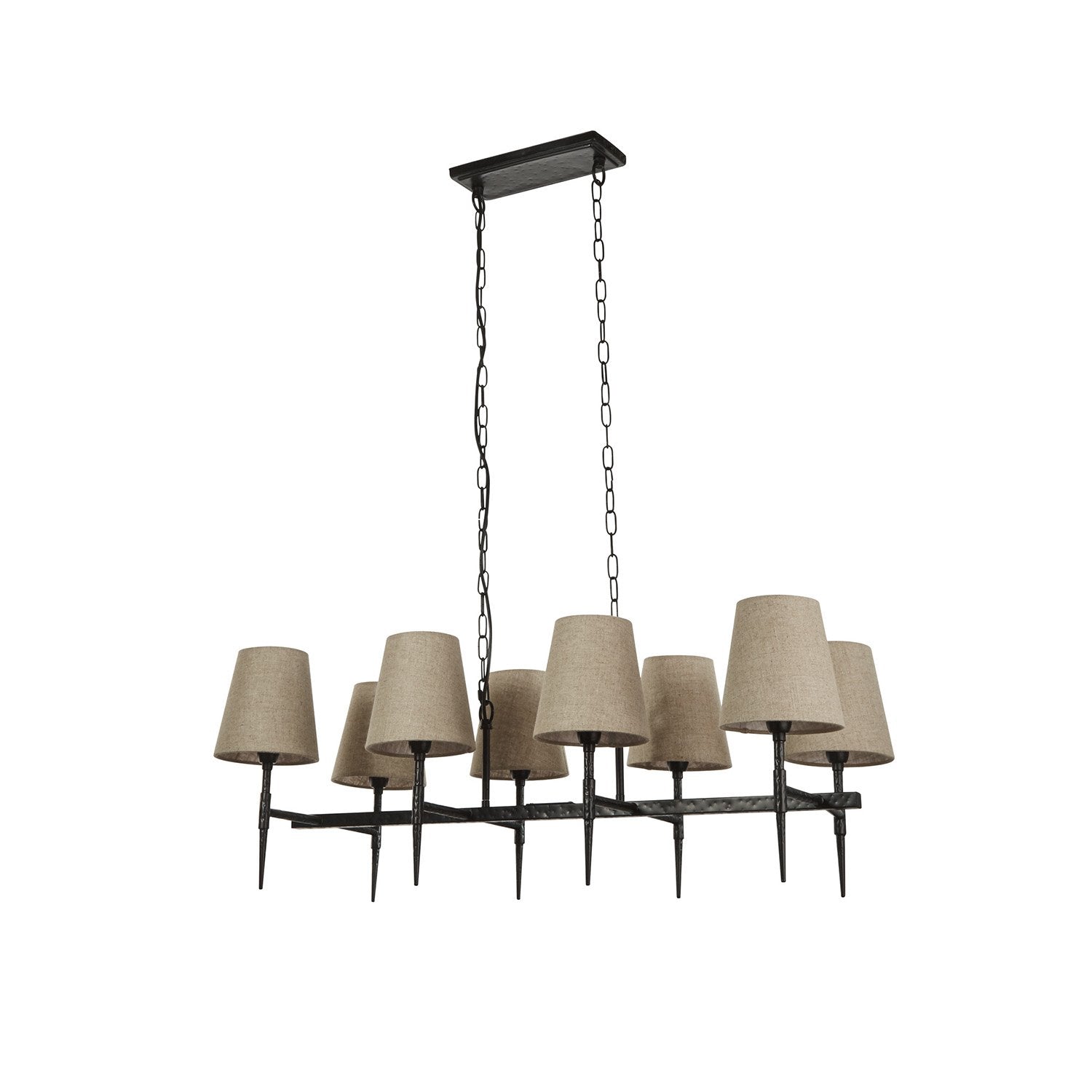 Lampadario Industrial-Nordico Gotico Acciaio Nero Tessuto 8 Luci E14