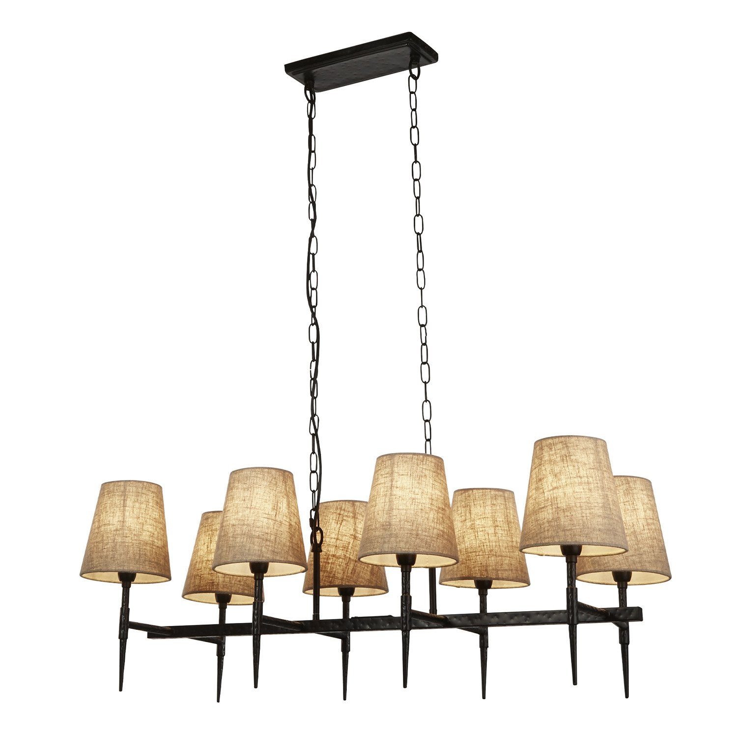 Lampadario Industrial-Nordico Gotico Acciaio Nero Tessuto 8 Luci E14