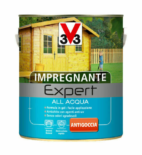 V33 Impregnante per Legno Expert ad Acqua in Gel Interno Esterno Mobili Persiane Formato: 2,5 Lt, Colore: Incolore