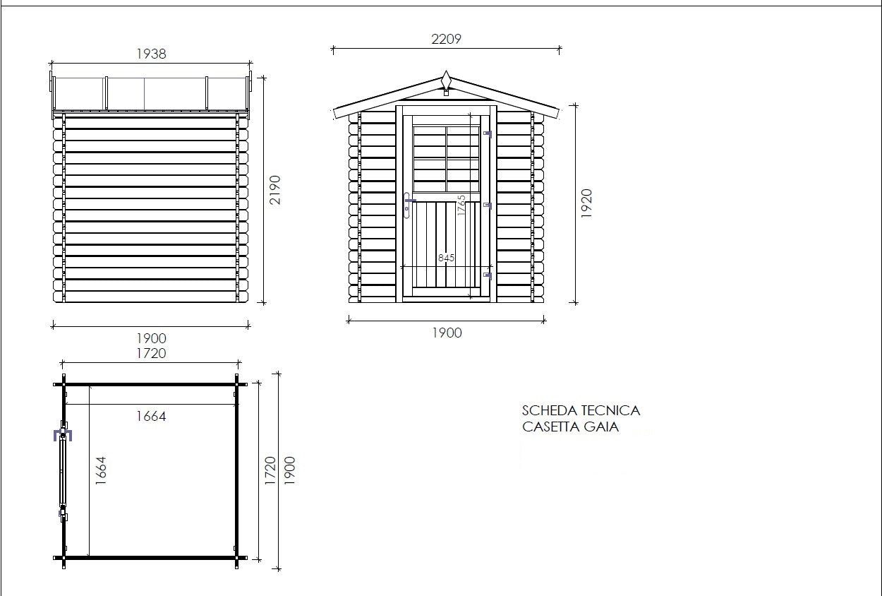 Casetta in legno GAIA cm. 190X190 senza pavimento