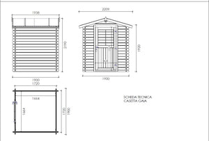 Casetta in legno GAIA cm. 190X190 senza pavimento