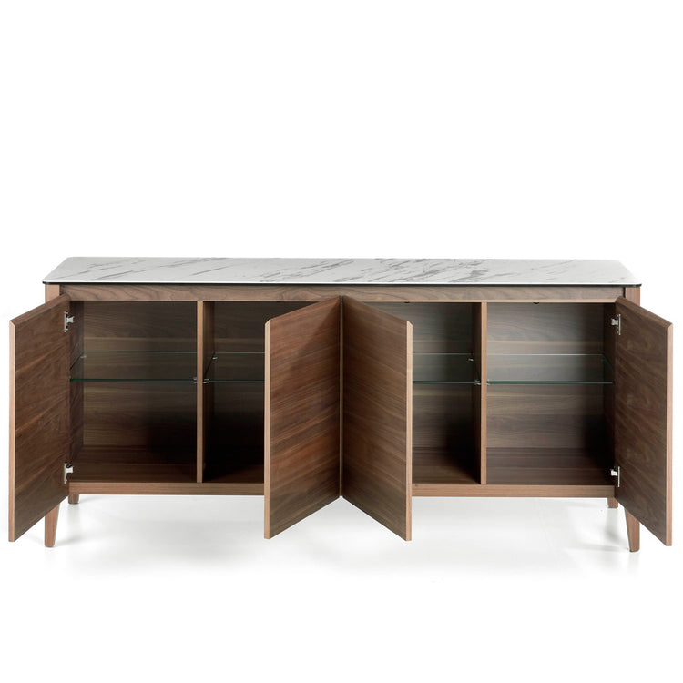 Credenza 179x45x80 cm in legno di noce e piano in porcellana