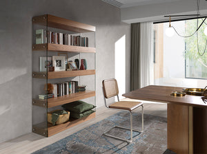 Libreria in legno 122x38x183 cm color noce e vetro temperato