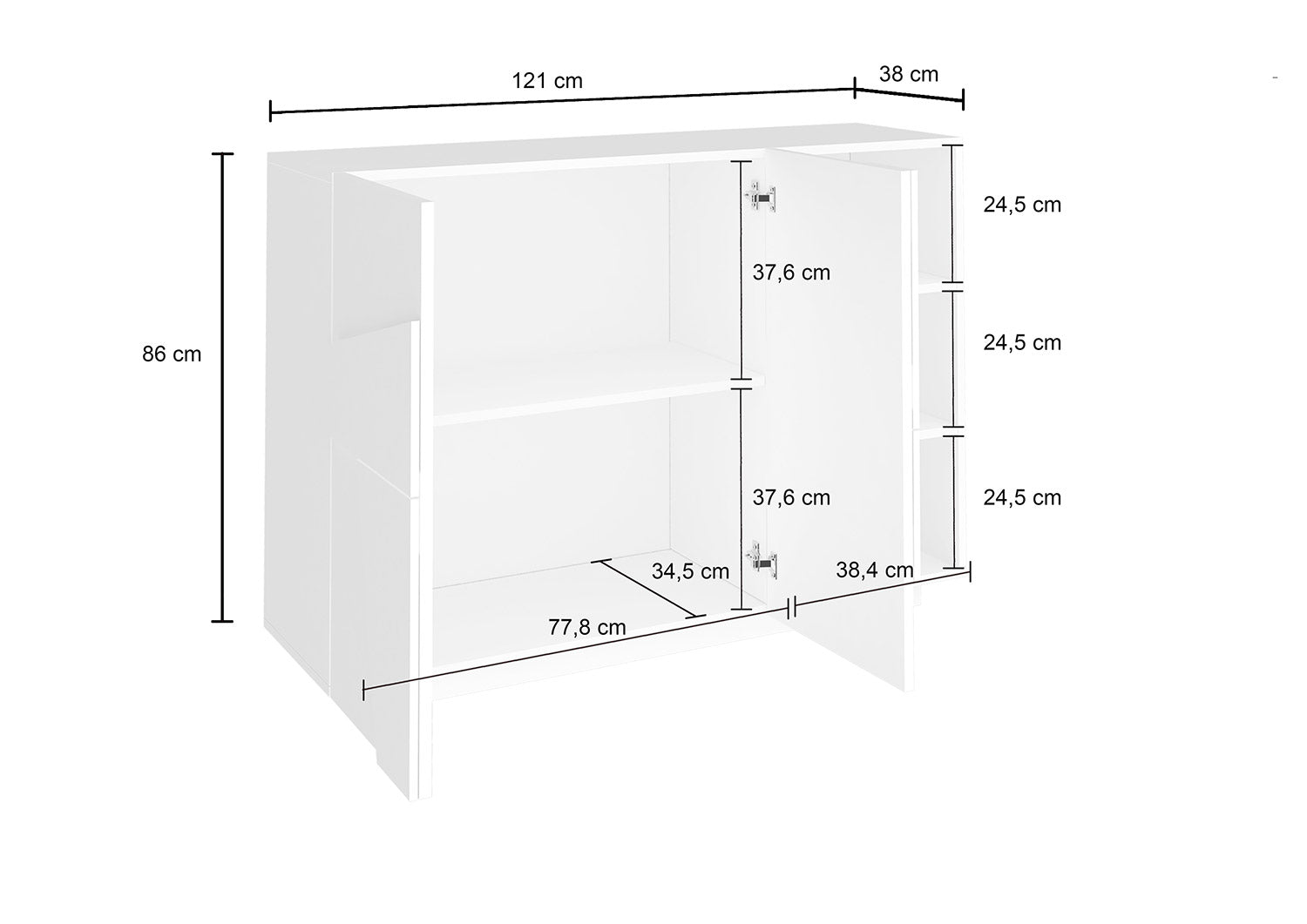 Mobile Multiuso 3 Ante 121,8x39,2x86 cm Ping Bianco Lucido