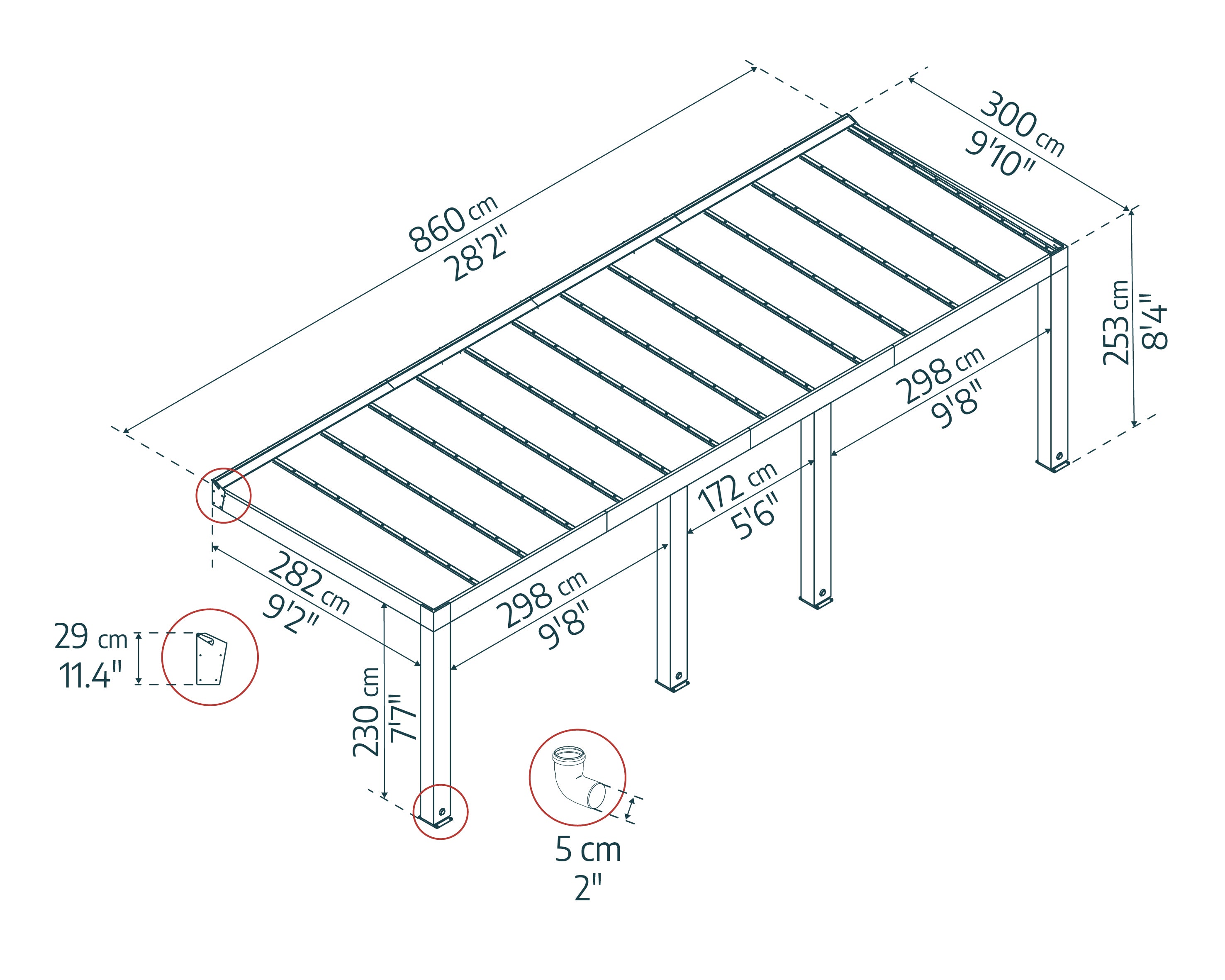 Pergola Helsinki 3X8.6 m Pergola in legno di cedro