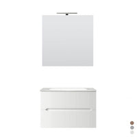 Mobile Bagno Sospeso Completo di Lavabo in Ceramica Specchio Lampada Led Bianco Opaco Cannettato - Misura 90 cm