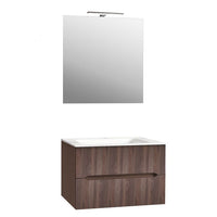 Mobile Bagno Sospeso Completo di Lavabo in Ceramica Specchio Lampada Led Noce Gold Cannettato - Misura 70 cm